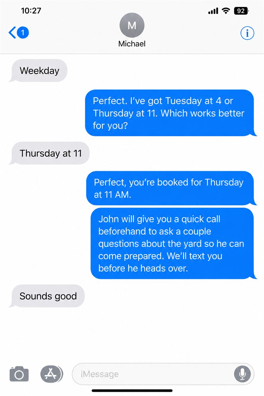 SMS appointment time slot selection and confirmation